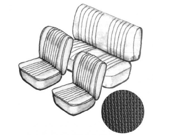 Stoelbekleding kever cabriolet zwart basket
vinyl 8/73>7/76 zonder hoofdsteun