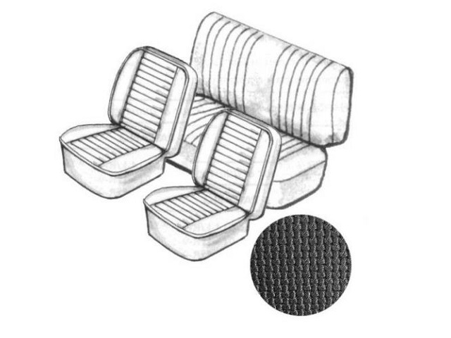 Stoelbekleding kever cabriolet zwart basket
vinyl 8/76->  zonder hoofdsteun