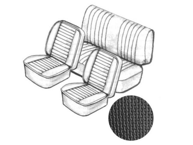 Stoelbekleding kever cabriolet zwart basket 
vinyl 8/67->7/72  zonder hoofdsteun