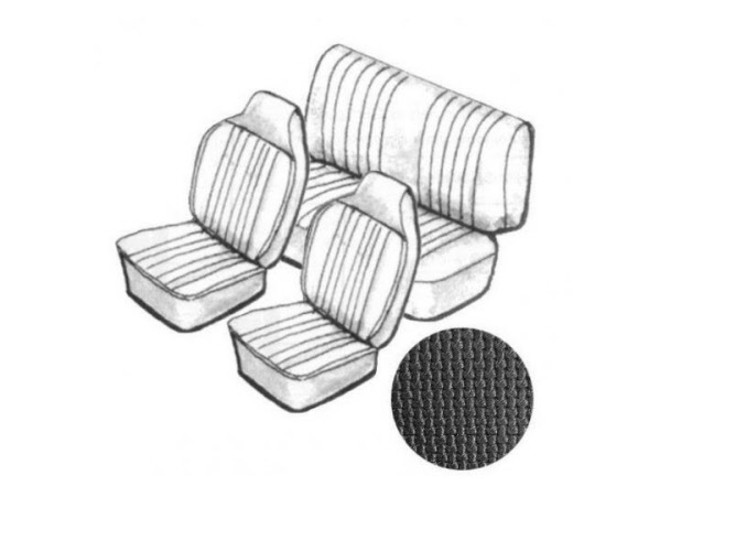 Stoelbekleding kever cabriolet zwart basket 
vinyl 8/67->7/69  met vaste hoofdsteun