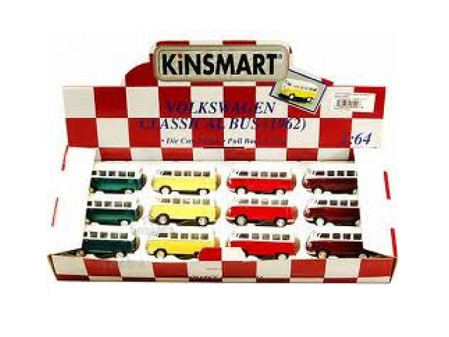 VW bus 1962 T1 1:64 kinsmart
Leverbaar in 4 kleuren Pull back action
